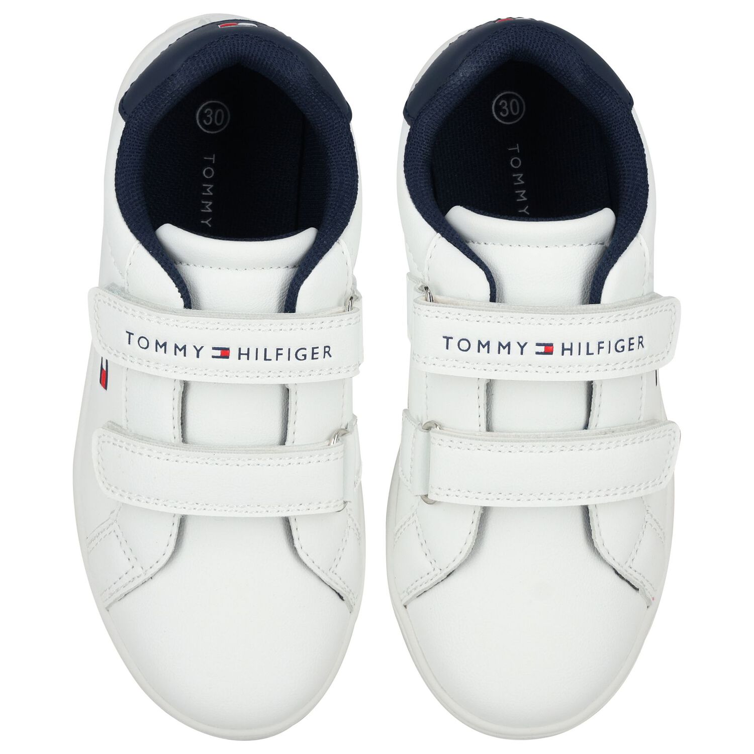 Boys White & Navy Blue Logo Trainers, 2, hi-res