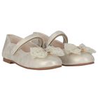 Girls Gold Bow Shoes, 1, hi-res