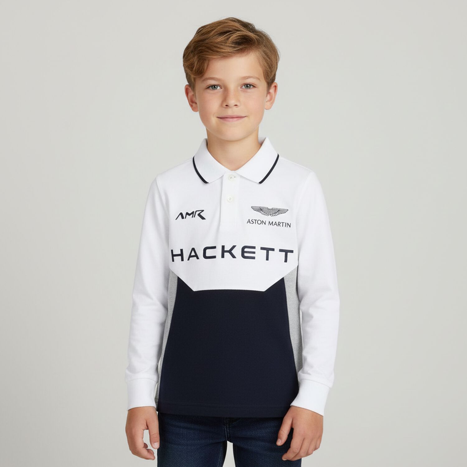 Boys White, Navy, Grey & Blue Logo Polo Shirt, 1, hi-res
