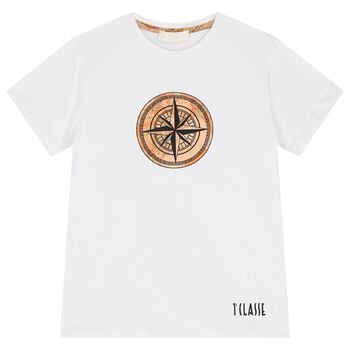 Boys White Compass Geo Map T-Shirt
