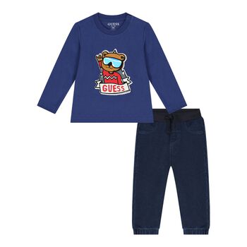 Baby Boys Blue Logo Teddy Bear Trousers Set