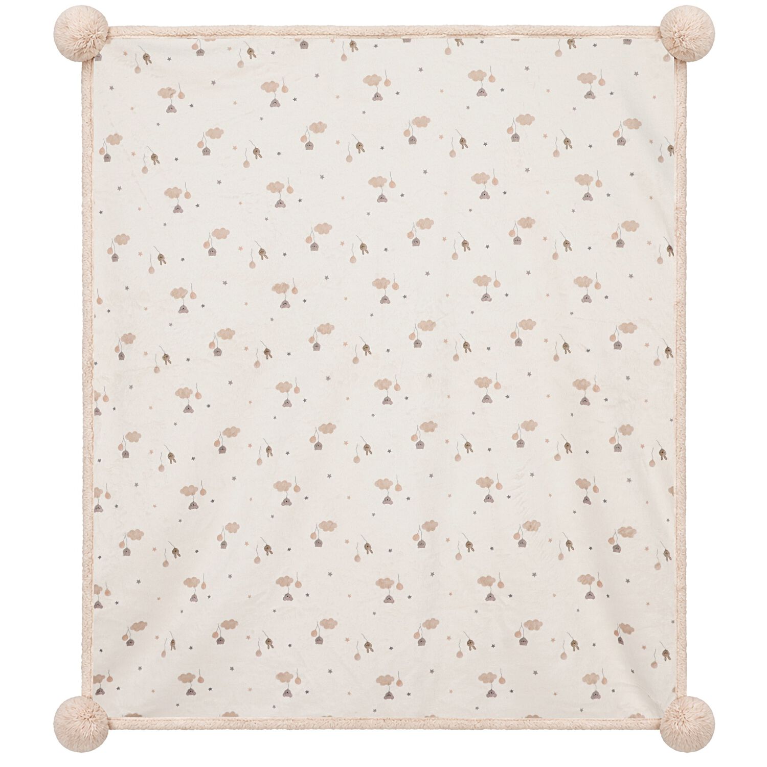 Beige & Ivory Pom Pom Baby Blanket, 1, hi-res