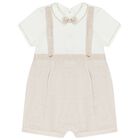 Baby Boys White & Beige Romper, 1, hi-res