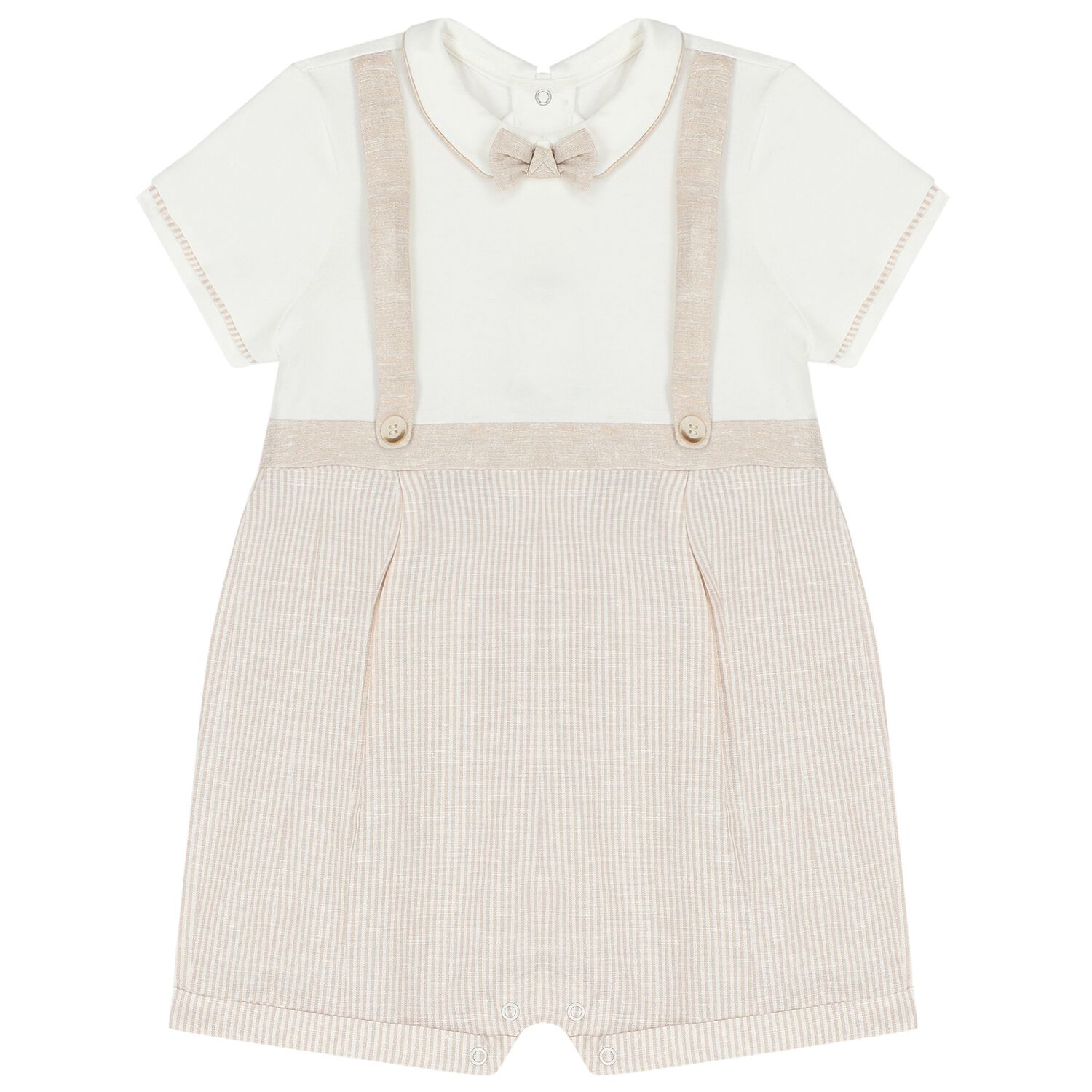 Baby Boys White & Beige Romper, 1, hi-res
