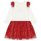 فستان بنات تول بكشكش باللون الوردي والأحمر, 2, hi-res