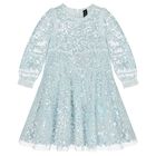 Girls Blue Sequin Embellished Dress, 1, hi-res