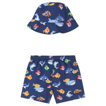 Younger Boys Blue Swim Shorts & Reversible Hat Set