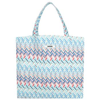 Girls Blue & White Logo Zig Zag Tote Bag