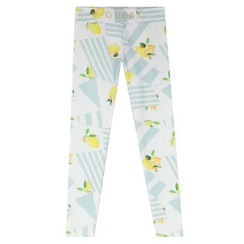 Girls White & Green Lemon Leggings