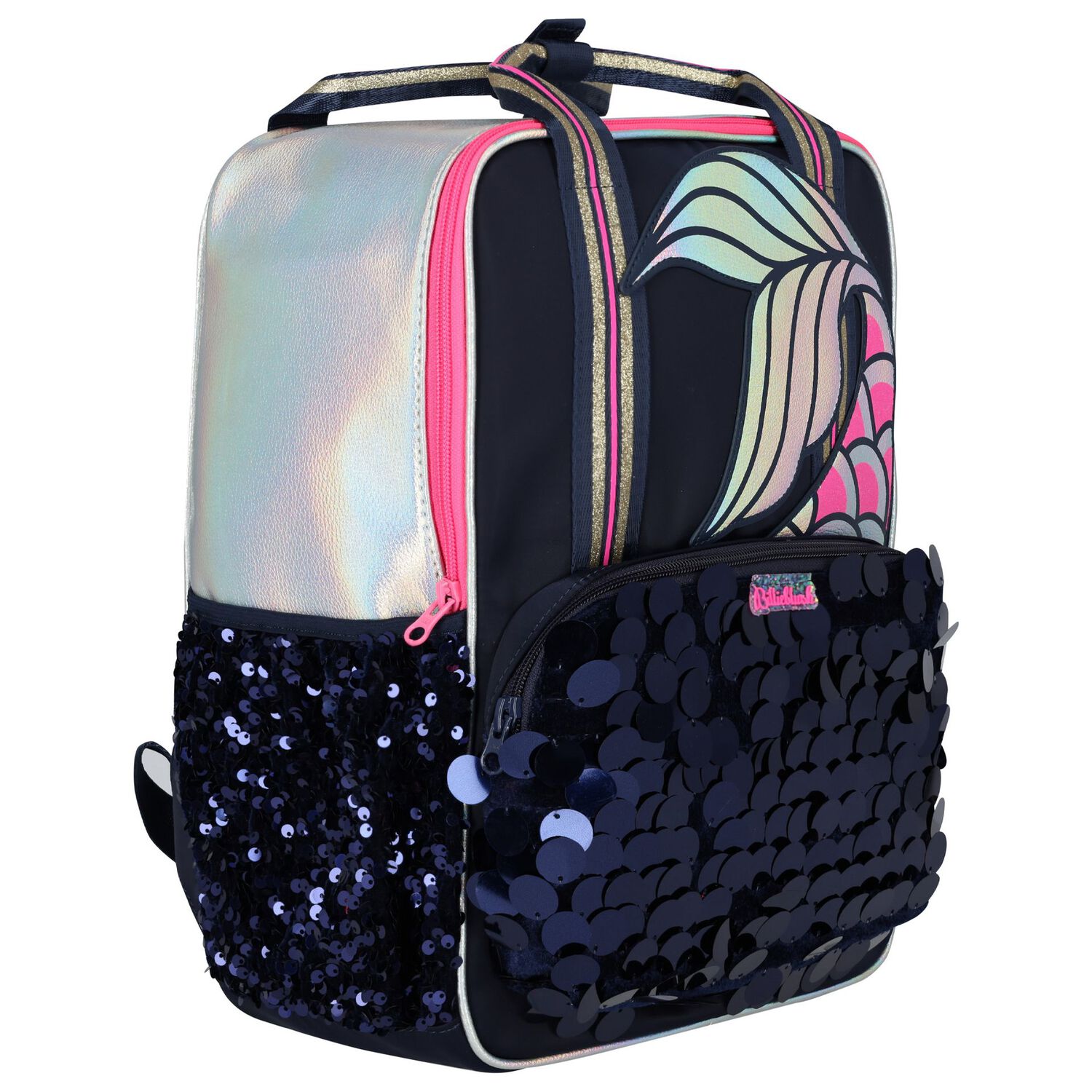 Girls Navy Blue & Silver Sequins Backpack, 1, hi-res image number null