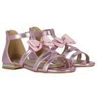 Girls Pink Diamante Bow Sandals, 2, hi-res
