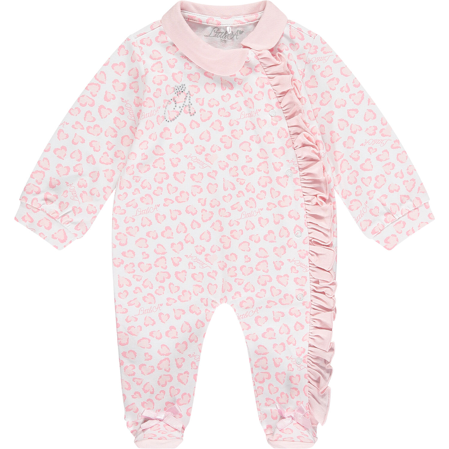 Baby Girls White & Pink Hearts Babygrow, 1, hi-res