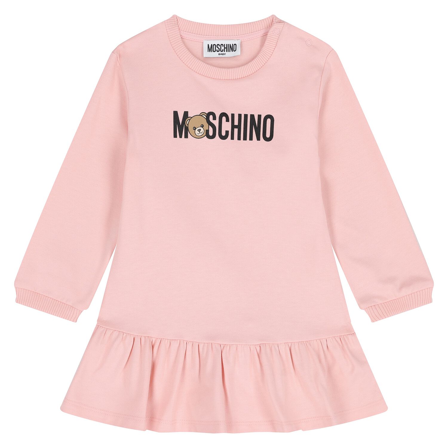 Younger Girls Pink Teddy Bear Logo Dress, 1, hi-res