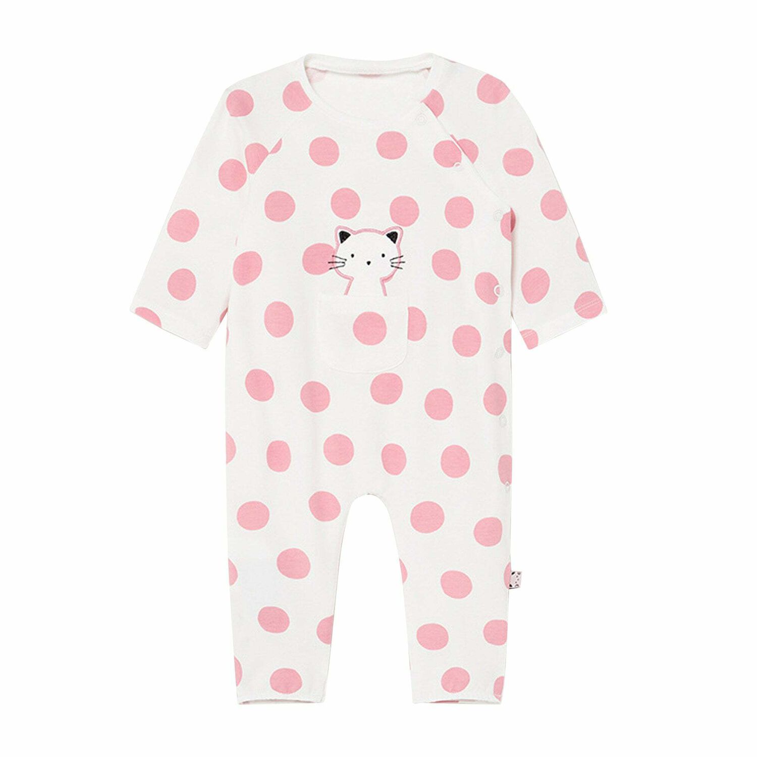 Baby Girls White & Pink Polka Dot Babygrow, 1, hi-res