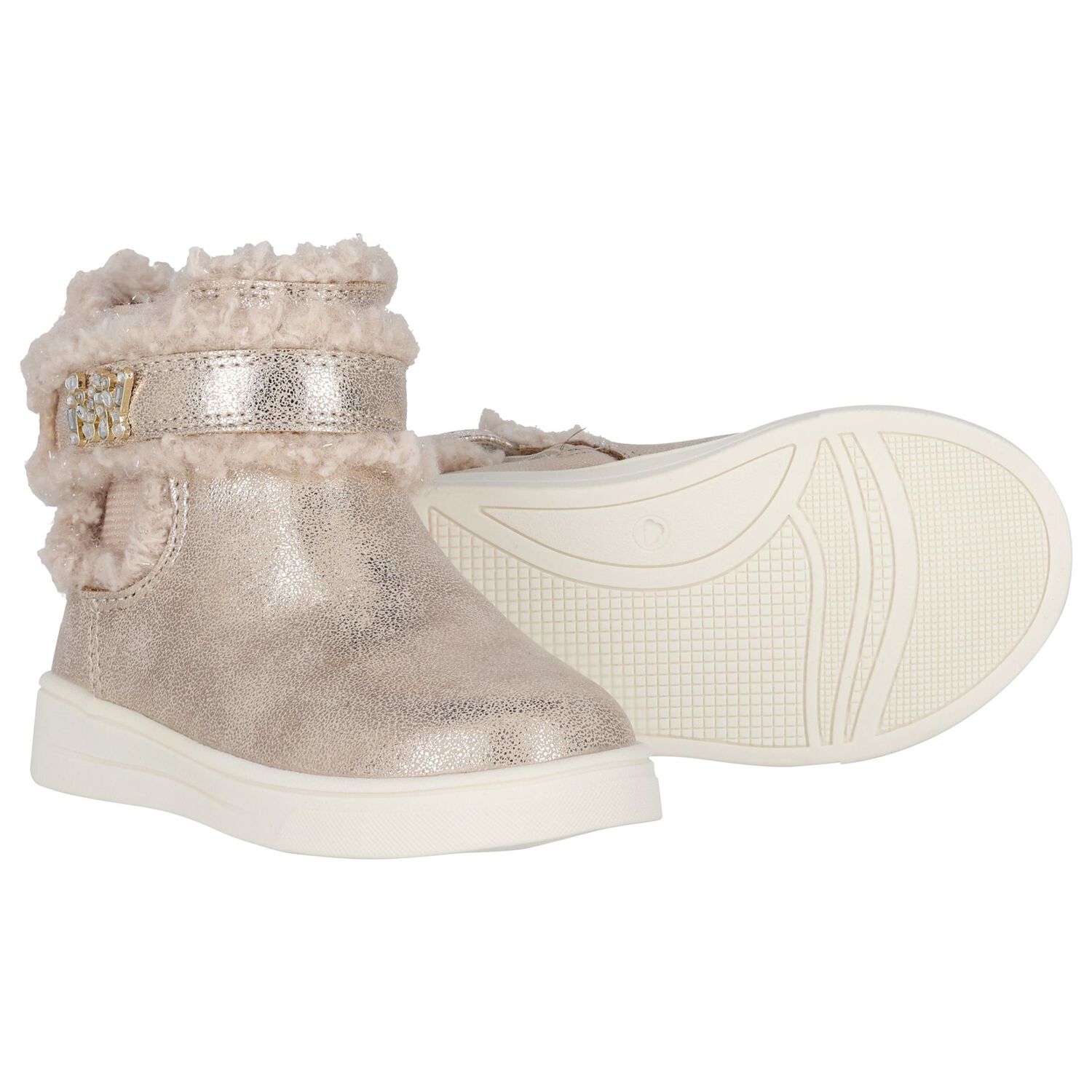 Younger Girls Gold Faux Fur Boots, 1, hi-res