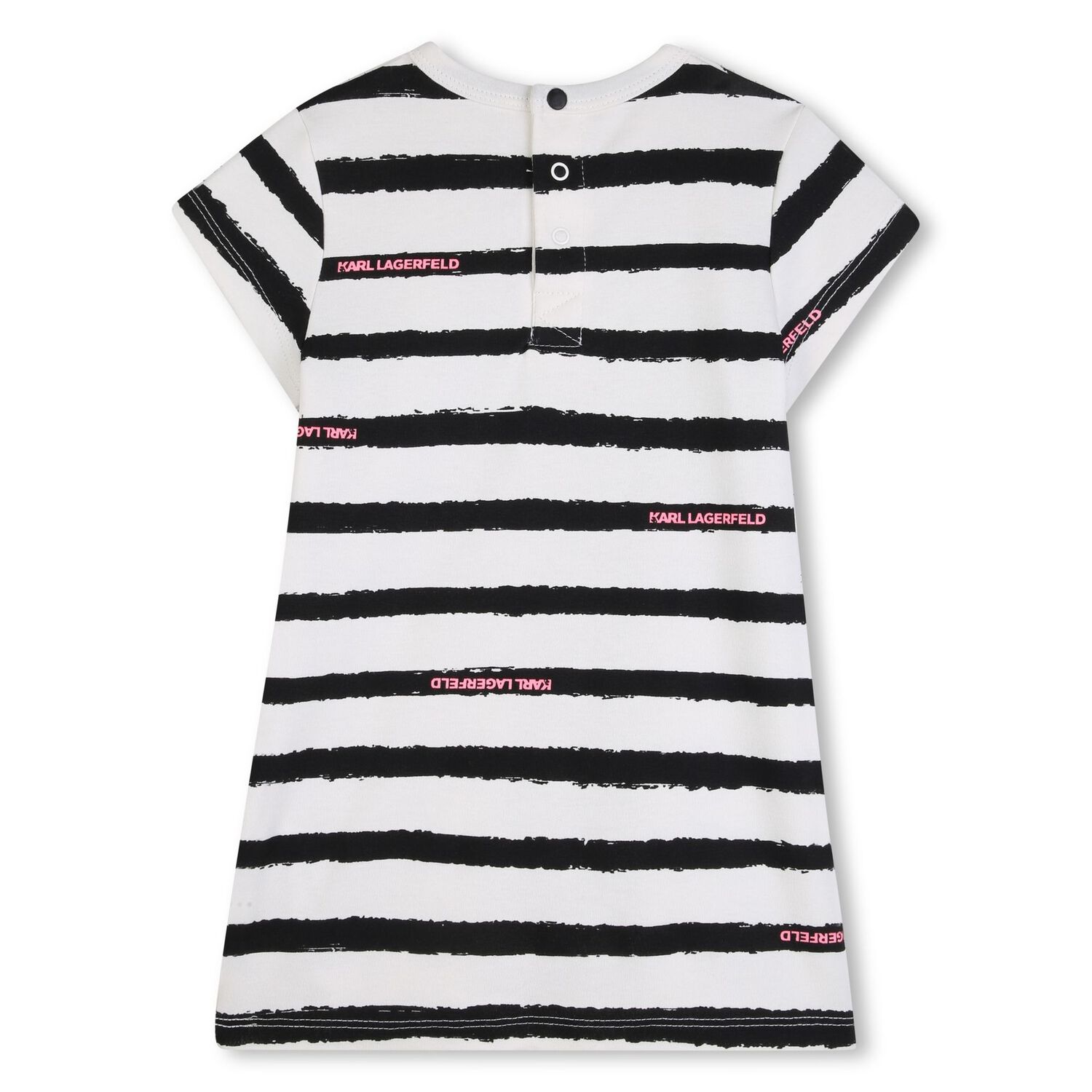 Younger Girls White & Black Striped Choupette Dress, 1, hi-res