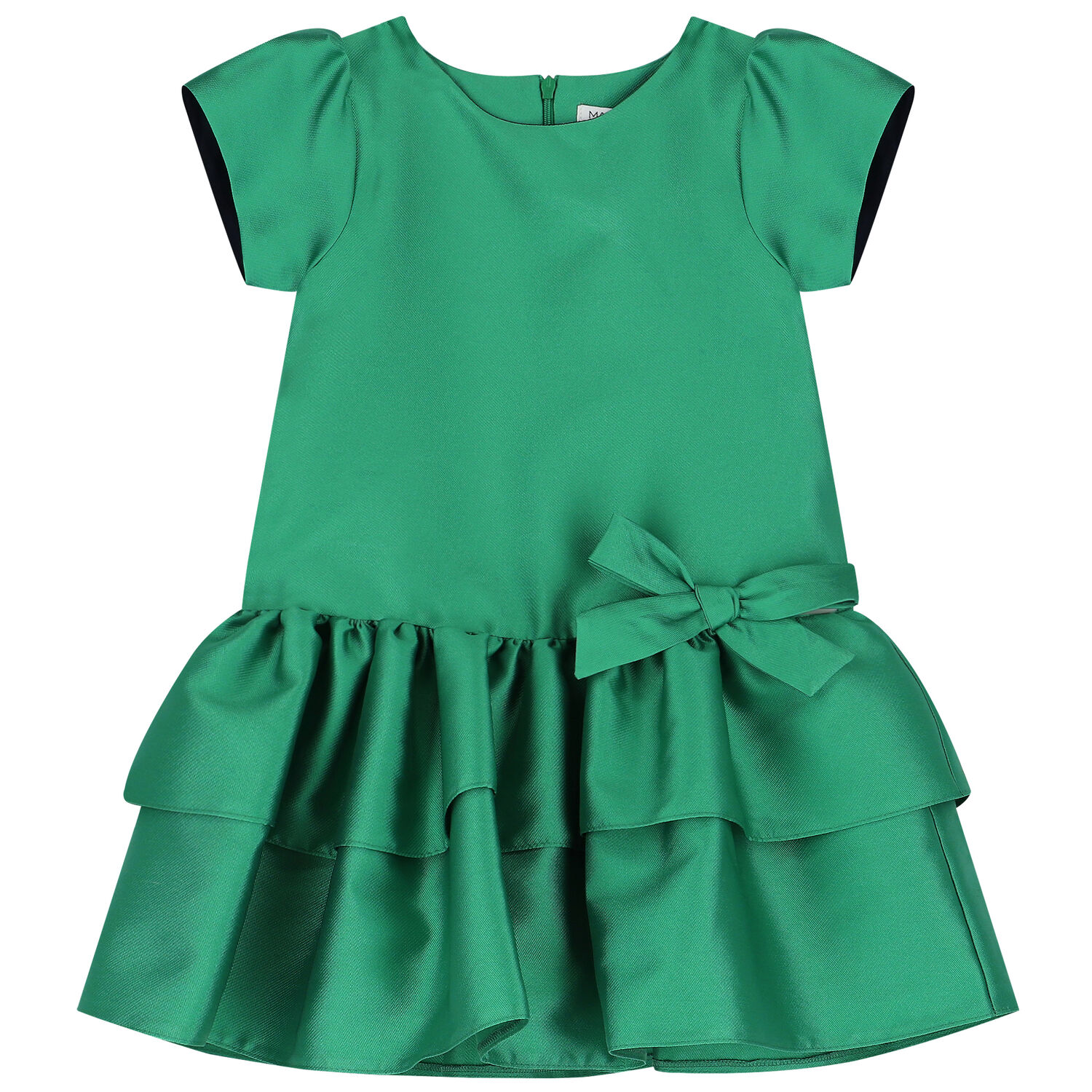 Girls Green Satin Bow Dress, 1, hi-res