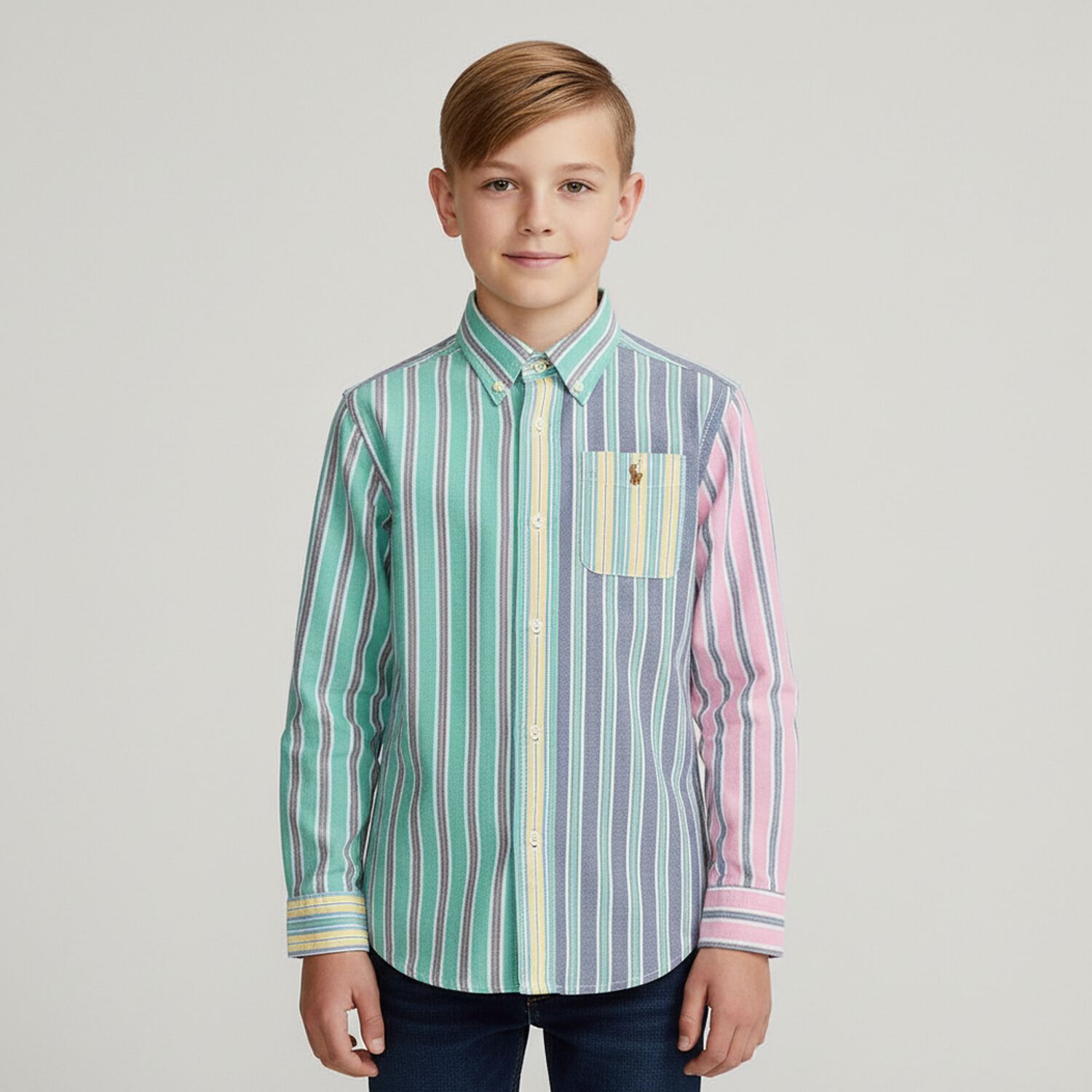 Boys Multi-Colored Striped Logo Shirt, 1, hi-res image number null