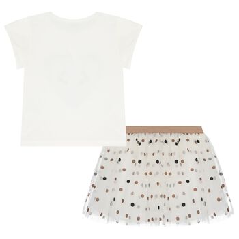 Girls Ivory & Beige Polka Dot Tulle Skirt Set