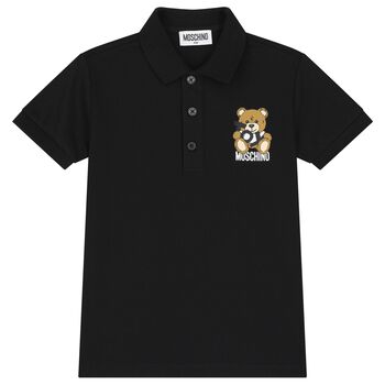 Boys Black Teddy Bear Polo Shirt
