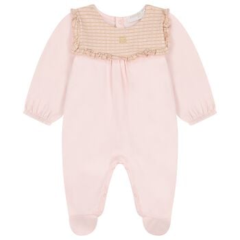 Baby Girls Pink & Gold Ruffled Babygrow