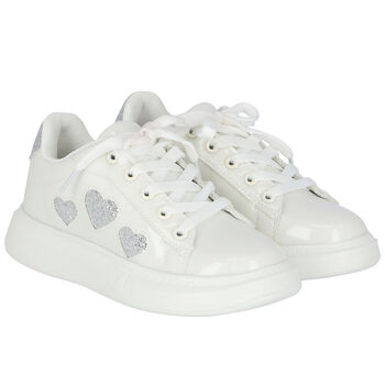Girls White Hearts Trainers
