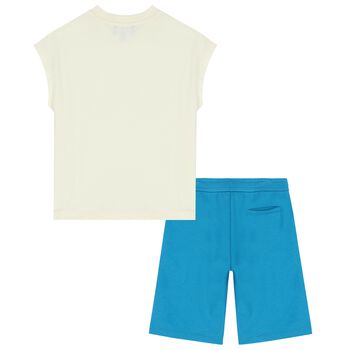 Boys Ivory & Blue Logo Shorts Set