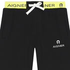 Boys Black Cotton Logo Shorts, 1, hi-res