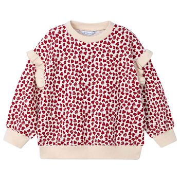 Girls Beige & Red Heart Sweatshirt 