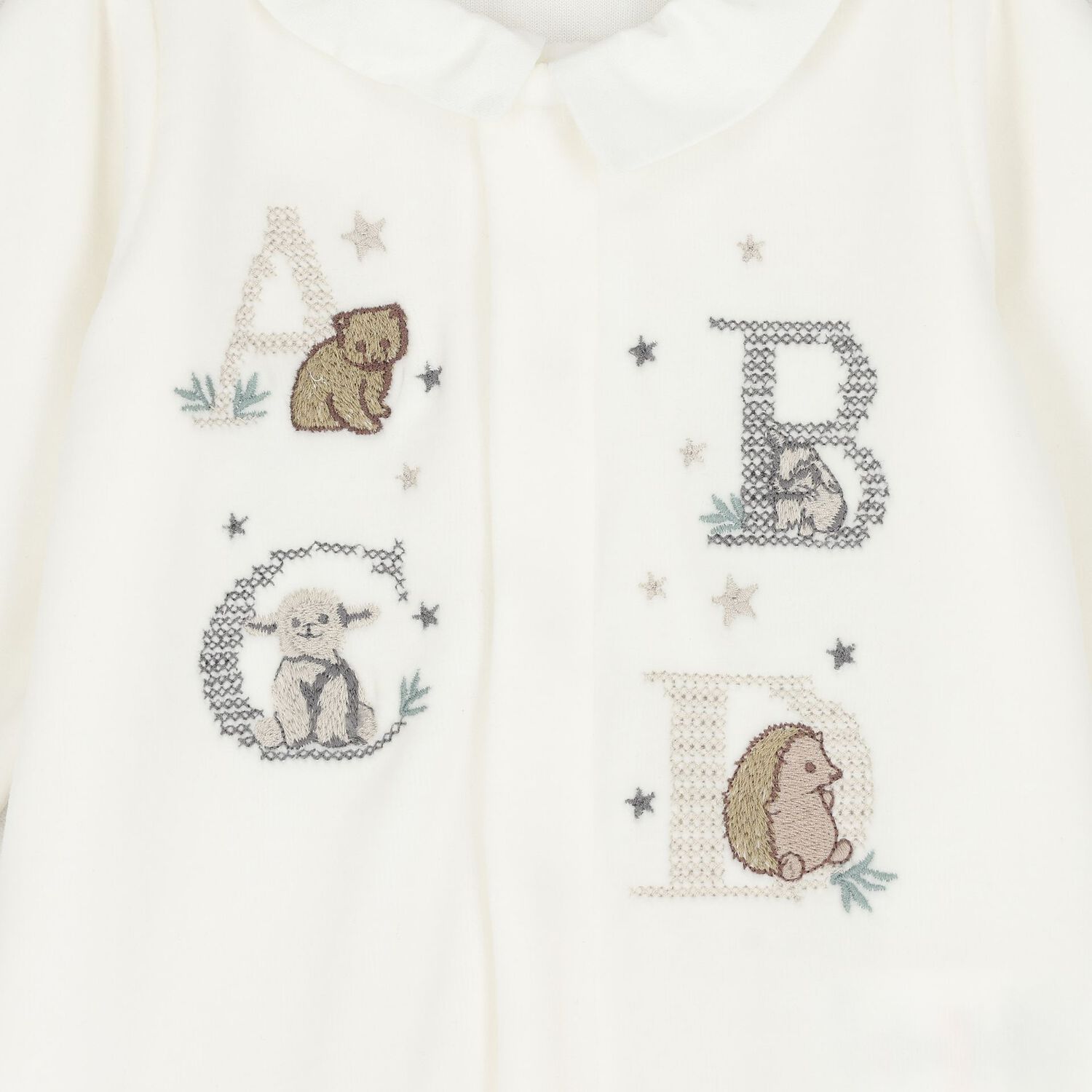 Ivory Embroidered Animal Babygrow, 1, hi-res