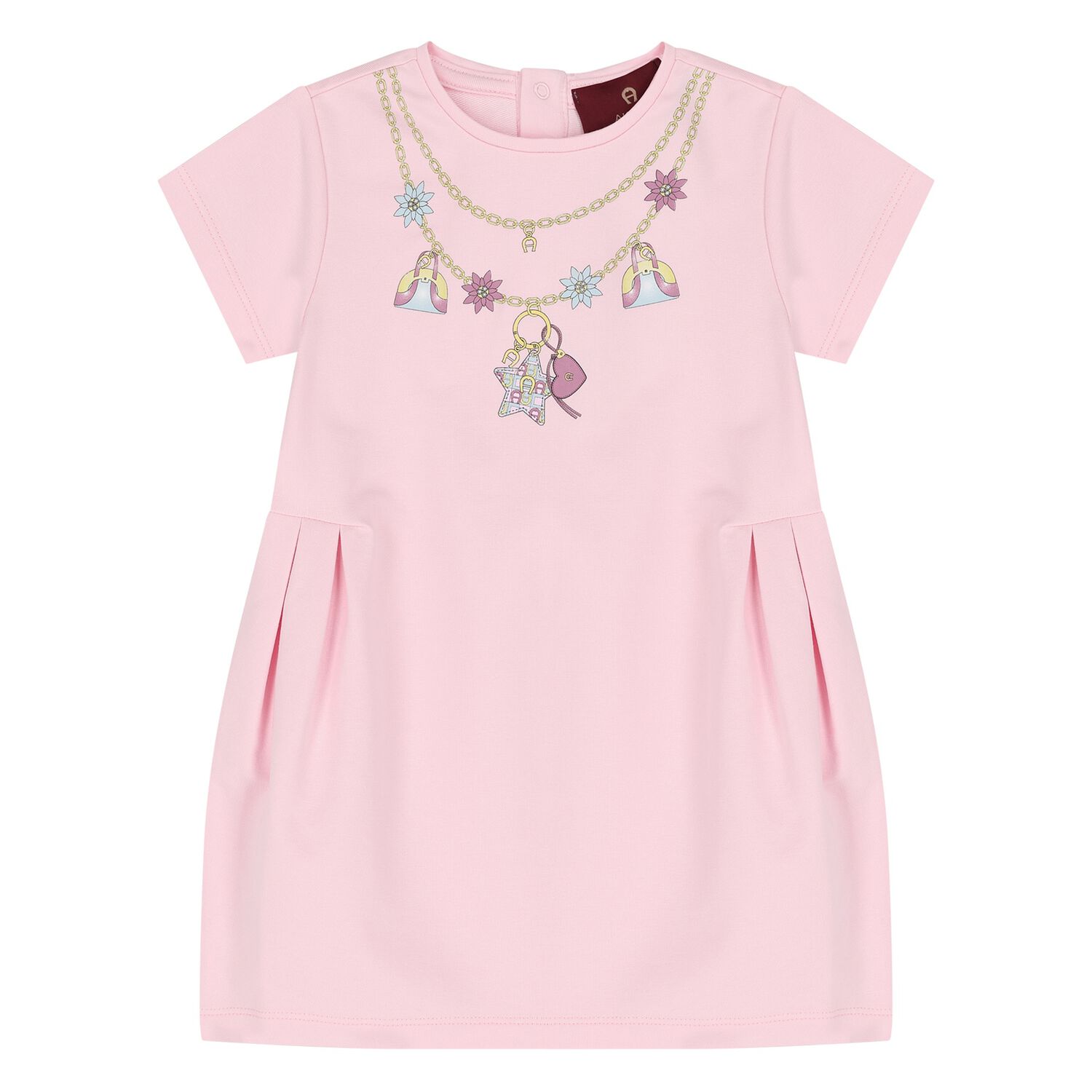 Younger Girls Pink Necklace Logo Dress , 2, hi-res
