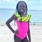 Girls Pink & Yellow Swimsuit, 1, hi-res