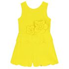 Girls Yellow 3D Flowed Crepe Playsuit, 1, hi-res