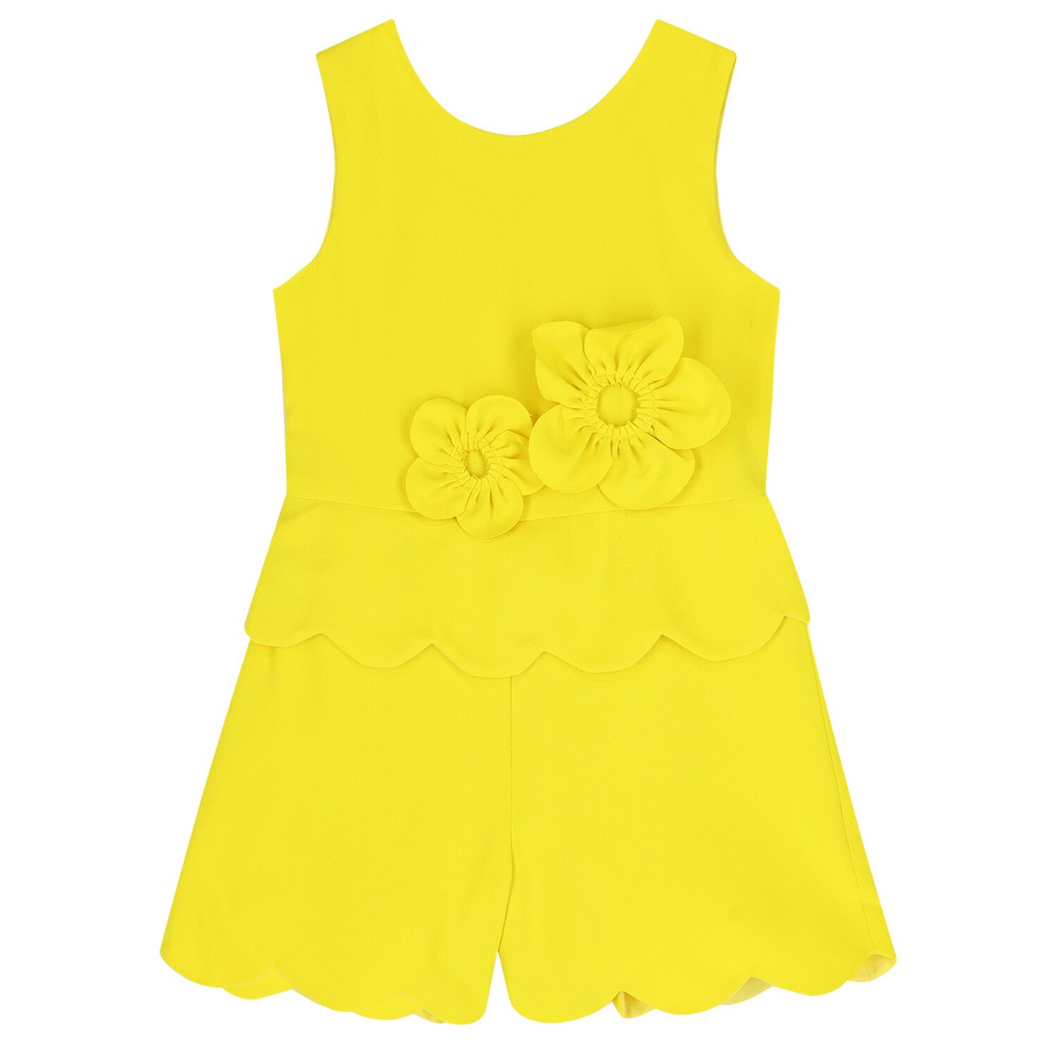 Girls Yellow 3D Flowed Crepe Playsuit, 1, hi-res
