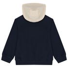 Boys Navy Blue & Beige Hooded Zip Up Top, 1, hi-res