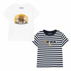 Younger Boys White & Navy Blue T-Shirts (2 Pack), 1, hi-res