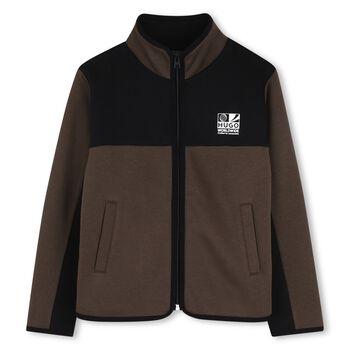 Boys Brown & Black Logo Zip Up Top