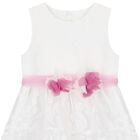 Girls White Organza Floral Dress, 1, hi-res