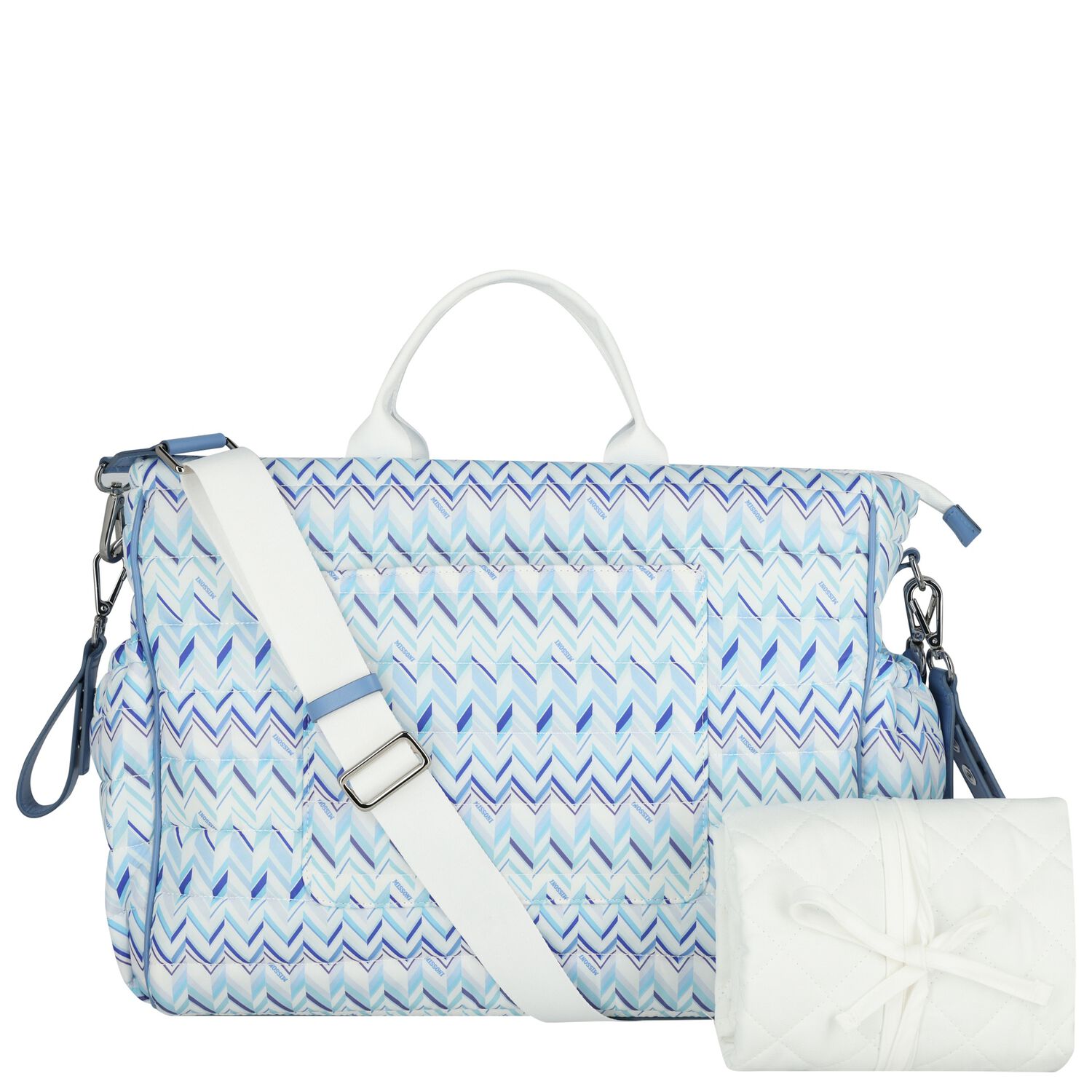 Blue & White Zig Zag Baby Changing Bag, 1, hi-res