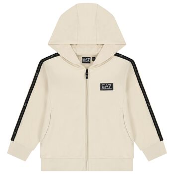 Boys Ivory Logo Hooded Zip Up Top