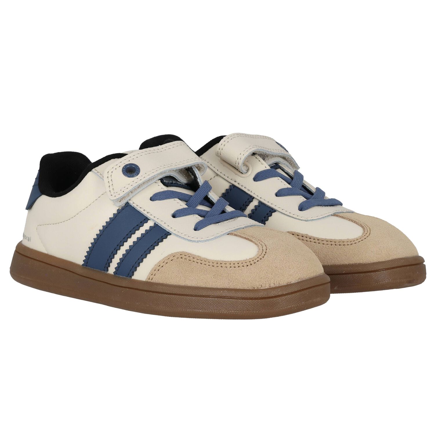 Boys Blue & White Leather Trainers, 1, hi-res