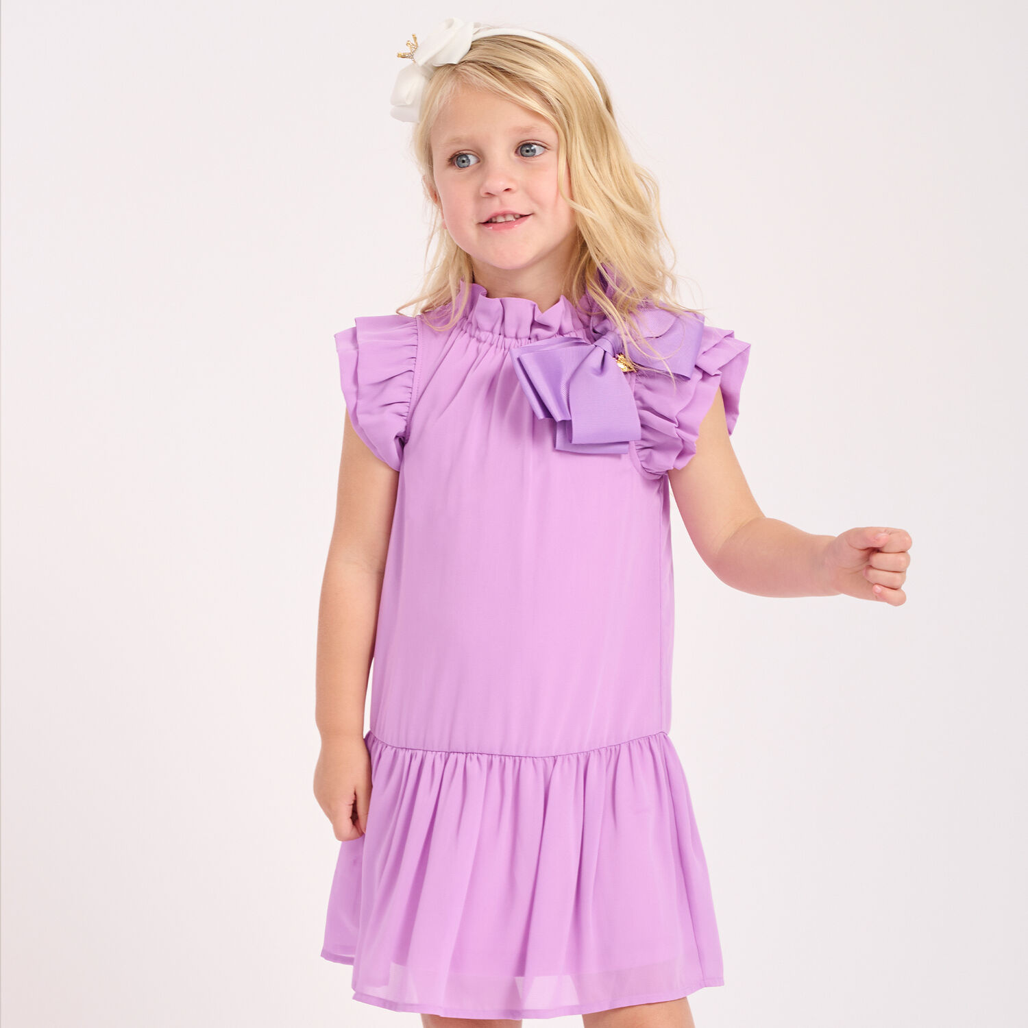 Girls Lilac Bow Dress, 6, hi-res