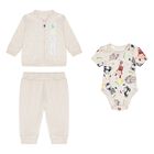 Baby Boys Beige Logo Tracksuit (3 Piece), 1, hi-res