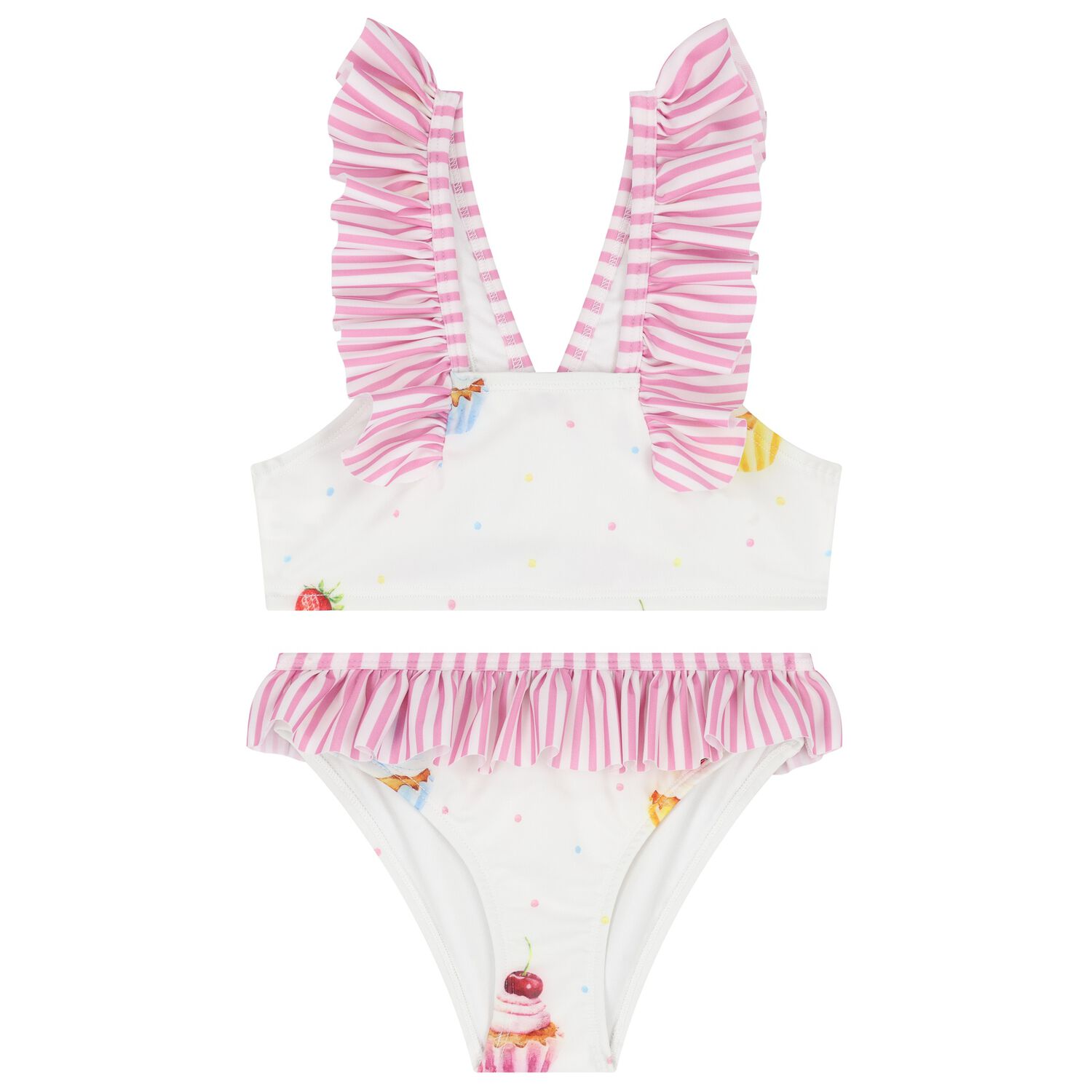 Girls Pink & White Cupcake Bikini, 1, hi-res image number null