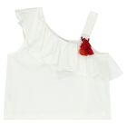 Girls White & Orange Shorts Set, 1, hi-res