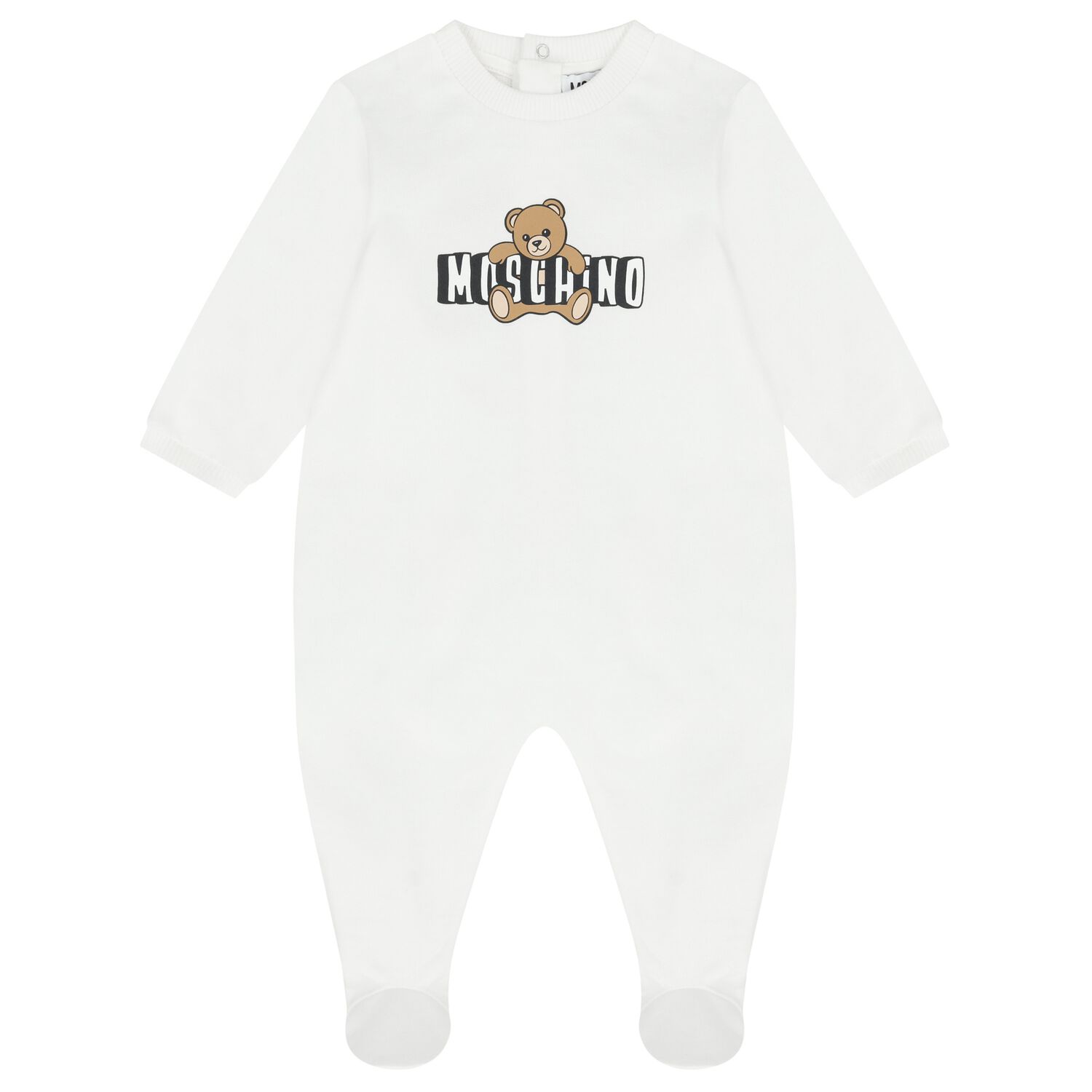 White Teddy Bear Logo Babygrow, 1, hi-res