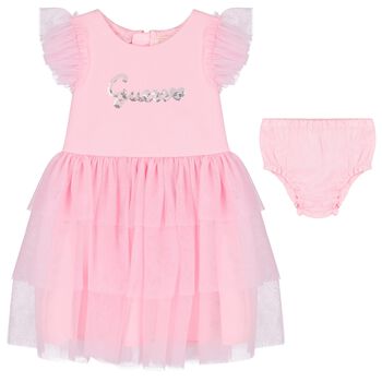 Guess Baby Girls Pink Logo Tulle Dress Set, 1 Baby Girls Pink Logo Tulle Dress Set