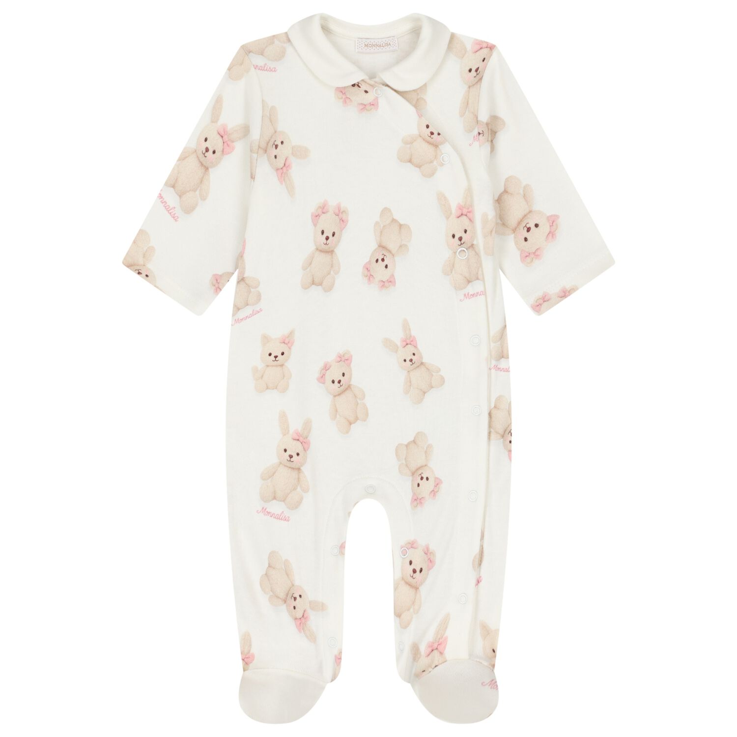 Baby Girls Ivory Teddy Bear & Rabbit Babygrow, 1, hi-res