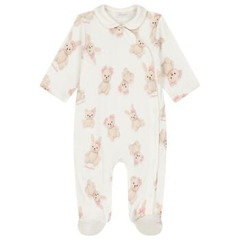 Baby Girls Ivory Teddy Bear & Rabbit Babygrow