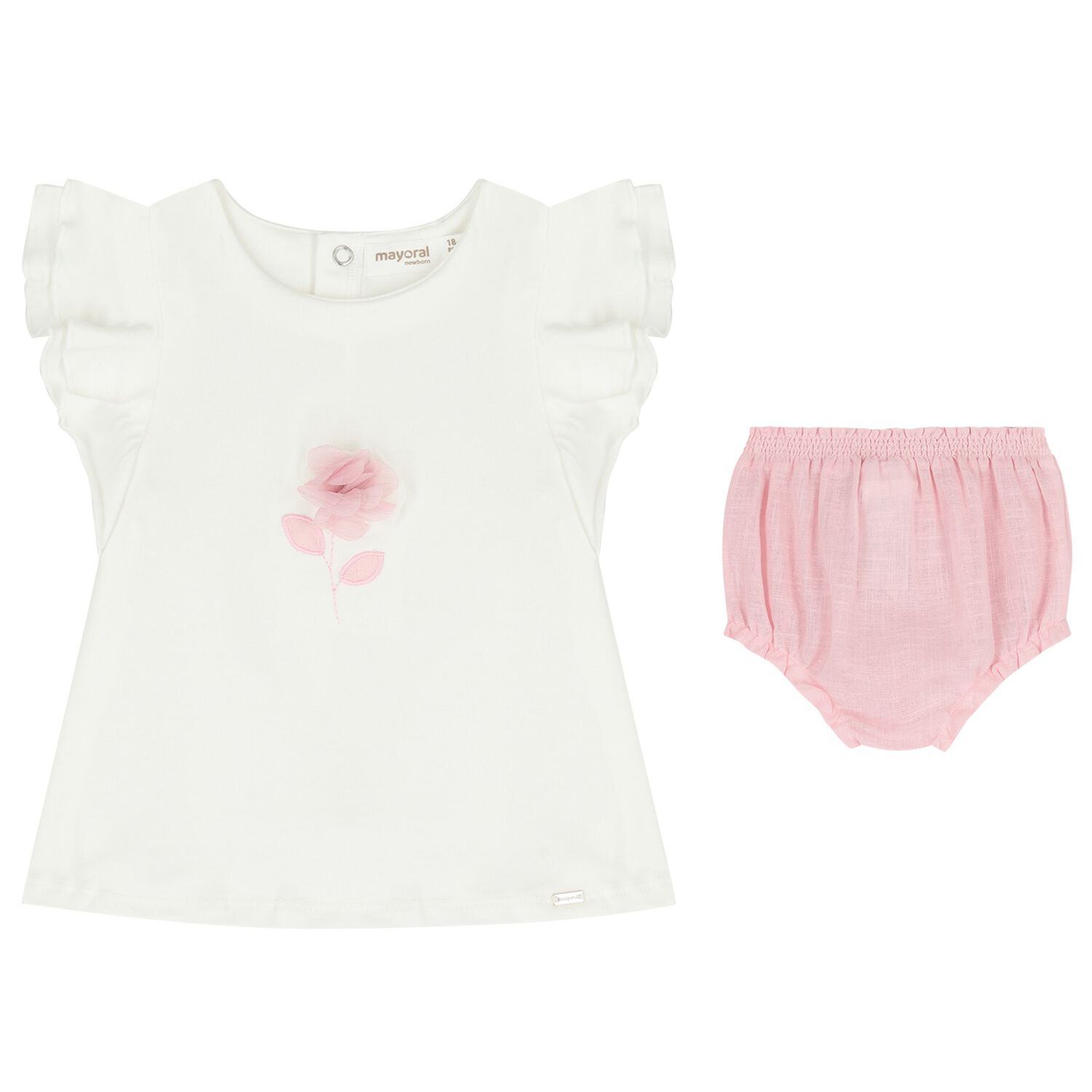 Baby Girls White & Pink Shorts Set, 1, hi-res